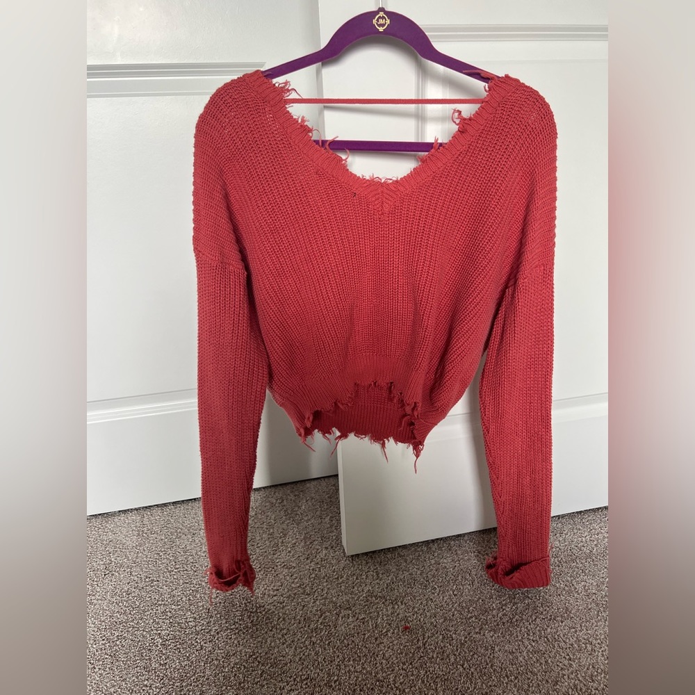 Coral cropped sweater